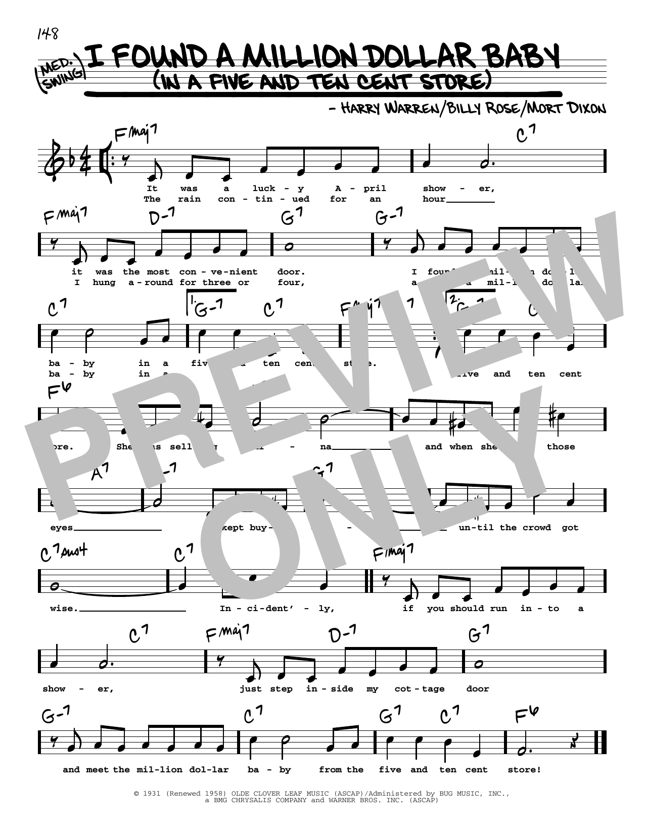Learn to play Billy Rose I Found A Million Dollar Baby (In A Five And Ten Cent Store) (High Voice) (from Funny Lady) sheet music for Real Book – Melody, Lyrics & Chords in minutes. Billy Rose I Found A Million Dollar Baby (In A Five And Ten Cent Store) (High Voice) (from Funny Lady) sheet music preview music notes and score for Real Book – Melody, Lyrics & Chords including 1 page(s)