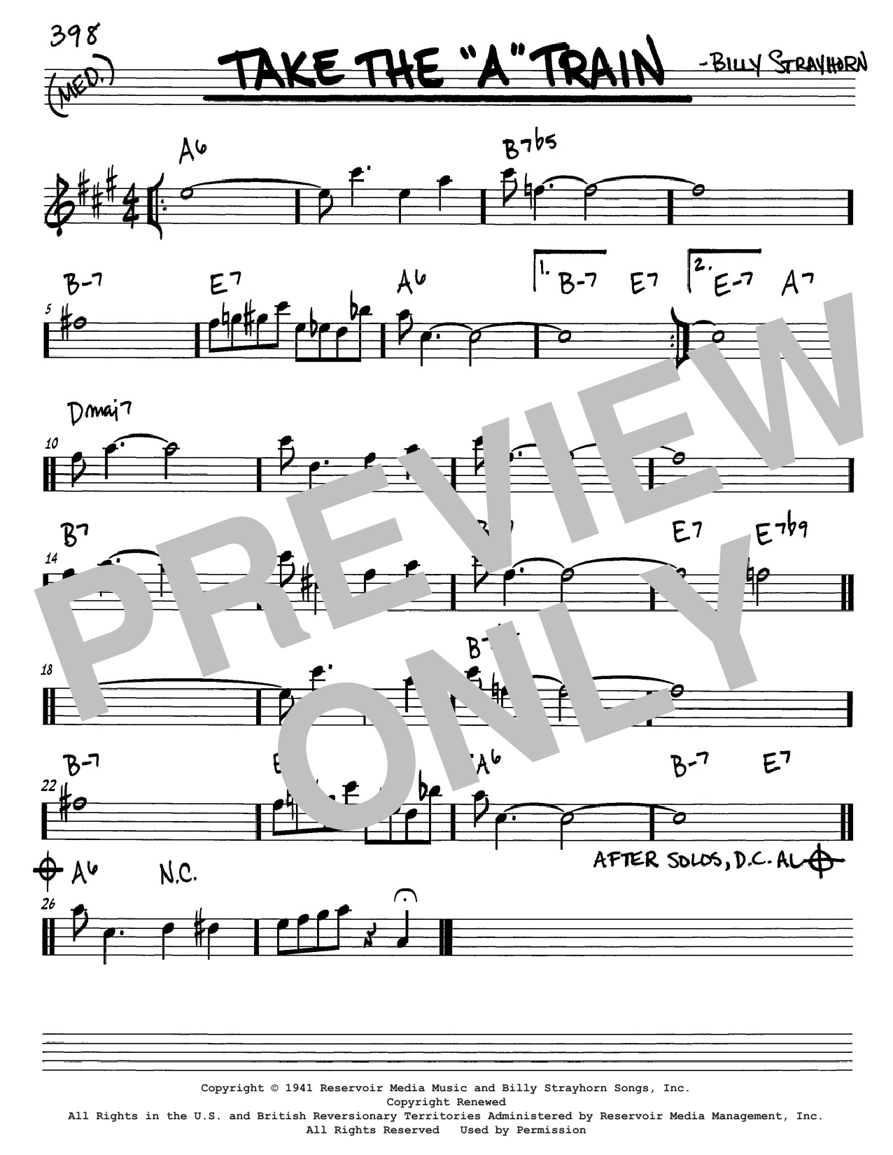 Billy Strayhorn Take The A Train Sheet Music Download Pdf Score