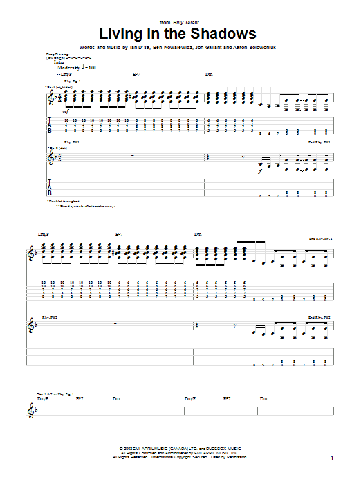 Learn to play Billy Talent Living In The Shadows sheet music for Guitar Tab in minutes. Billy Talent Living In The Shadows sheet music preview music notes and score for Guitar Tab including 5 page(s)