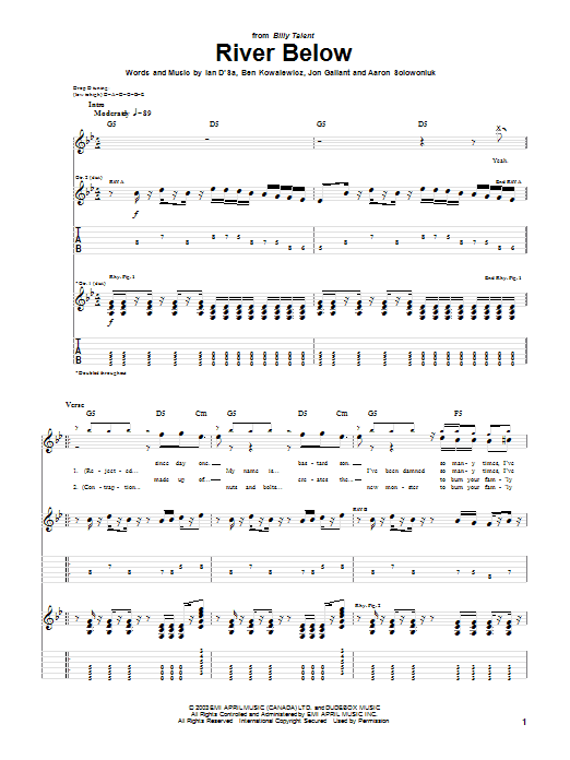 Learn to play Billy Talent River Below sheet music for Guitar Tab in minutes. Billy Talent River Below sheet music preview music notes and score for Guitar Tab including 5 page(s)