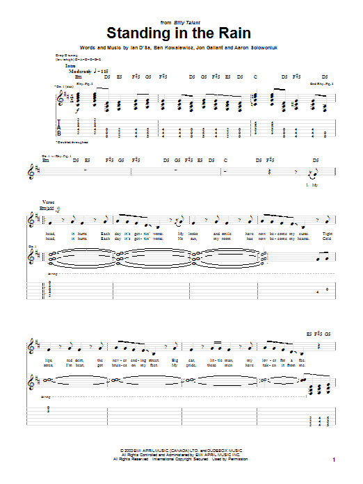Learn to play Billy Talent Standing In The Rain sheet music for Guitar Tab in minutes. Billy Talent Standing In The Rain sheet music preview music notes and score for Guitar Tab including 4 page(s)