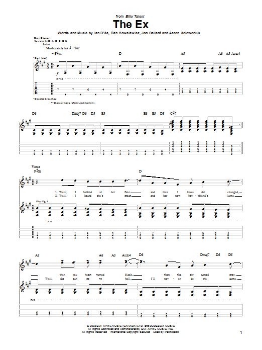 Learn to play Billy Talent The Ex sheet music for Guitar Tab in minutes. Billy Talent The Ex sheet music preview music notes and score for Guitar Tab including 4 page(s)