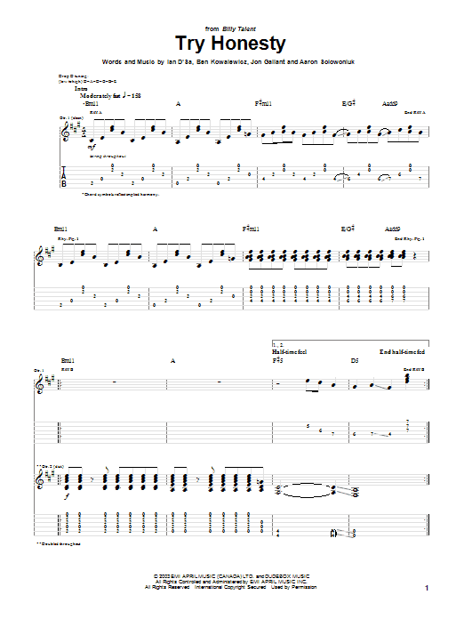 Learn to play Billy Talent Try Honesty sheet music for Guitar Tab in minutes. Billy Talent Try Honesty sheet music preview music notes and score for Guitar Tab including 5 page(s)