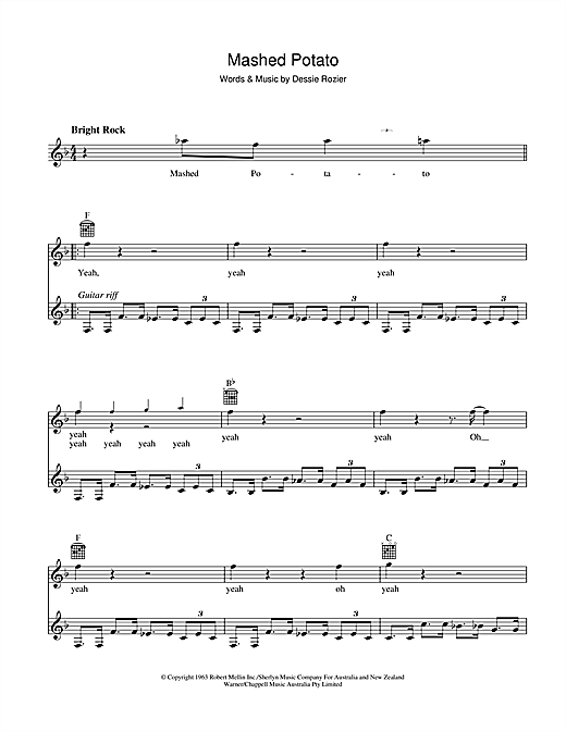 Learn to play Billy Thorpe Mashed Potato sheet music for Melody Line, Lyrics & Chords in minutes. Billy Thorpe Mashed Potato sheet music preview music notes and score for Melody Line, Lyrics & Chords including 2 page(s)
