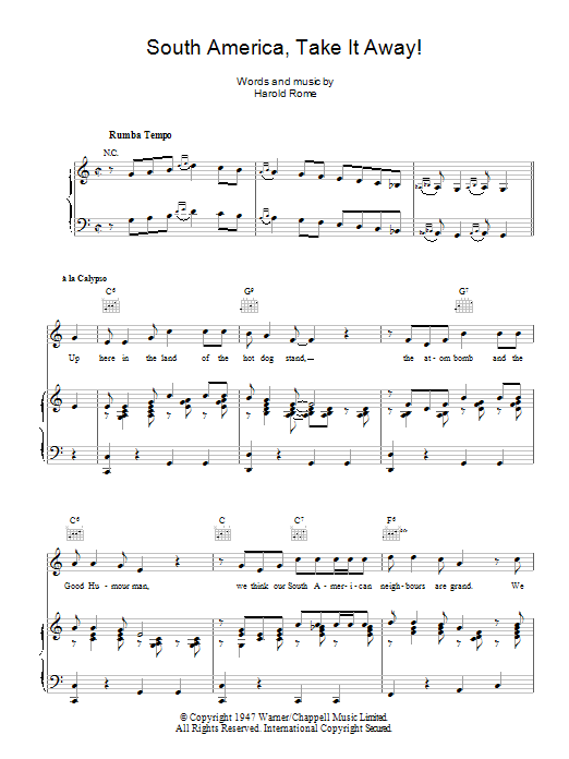 Bing Crosby South America, Take It Away! sheet music, chords, lyrics - Printable PDF for Piano, Vocal & Guitar (Right-Hand Melody)