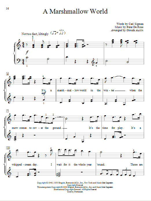 Learn to play Bing Crosby A Marshmallow World sheet music for Guitar Tab in minutes. Bing Crosby A Marshmallow World sheet music preview music notes and score for Guitar Tab including 2 page(s)