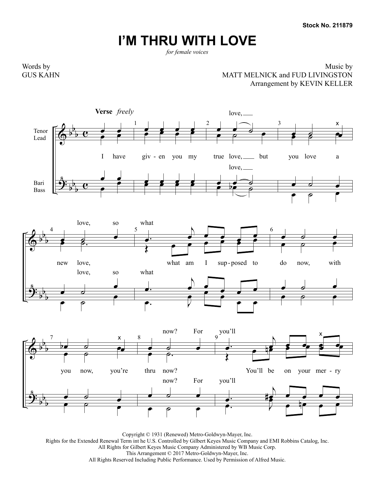 Learn to play Bing Crosby I'm Thru With Love (arr. Kevin Keller) sheet music for SSAA Choir in minutes. Bing Crosby I'm Thru With Love (arr. Kevin Keller) sheet music preview music notes and score for SSAA Choir including 5 page(s)