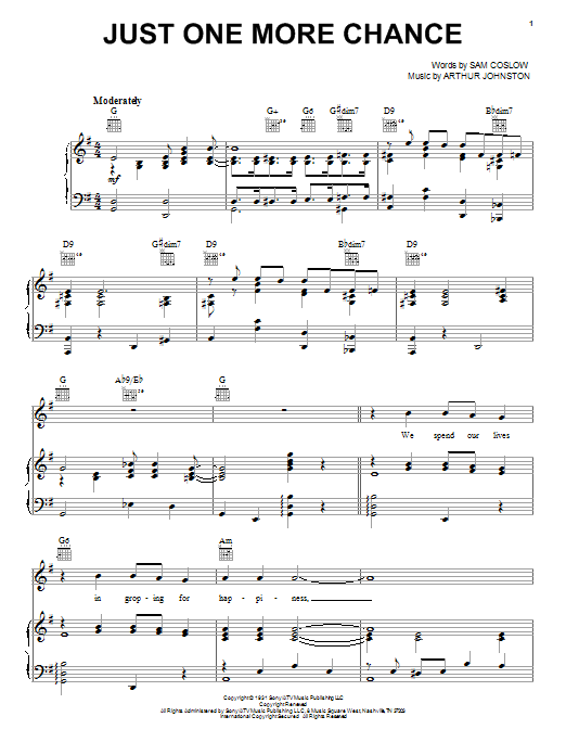Learn to play Bing Crosby Just One More Chance sheet music for Piano, Vocal & Guitar (Right-Hand Melody) in minutes. Bing Crosby Just One More Chance sheet music notes and chords