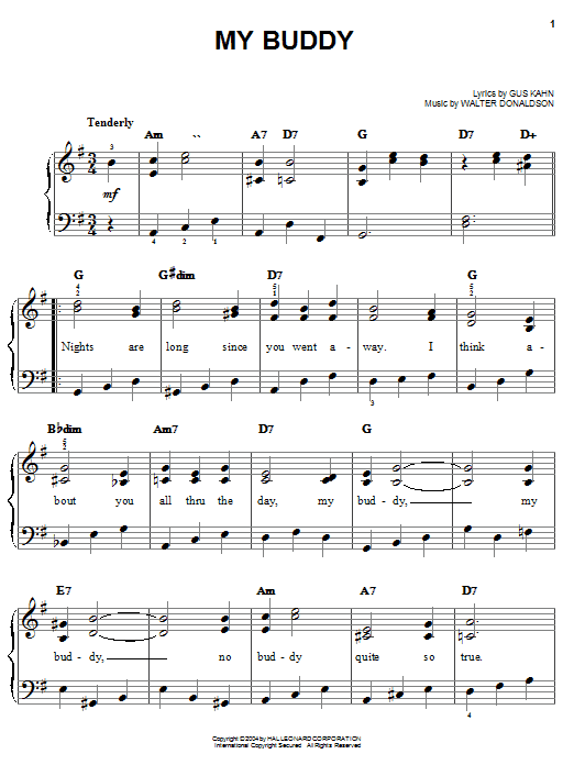 Learn to play Bing Crosby My Buddy sheet music for Easy Piano in minutes. Bing Crosby My Buddy sheet music preview music notes and score for Easy Piano including 2 page(s)