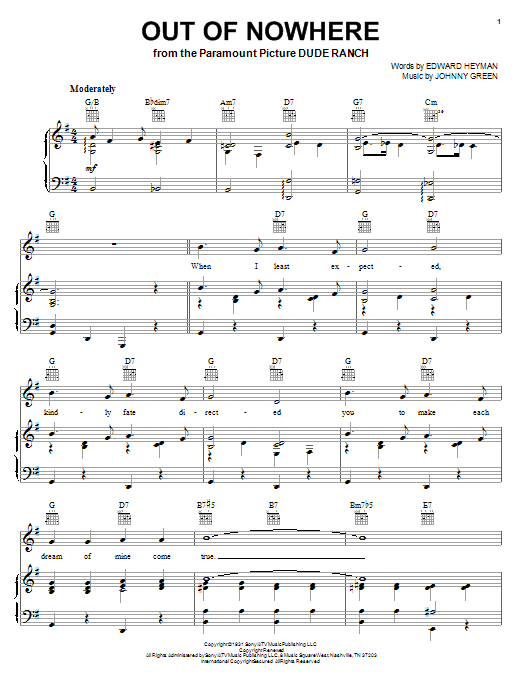 Learn to play Bing Crosby Out Of Nowhere sheet music for Piano, Vocal & Guitar (Right-Hand Melody) in minutes. Bing Crosby Out Of Nowhere sheet music notes and chords