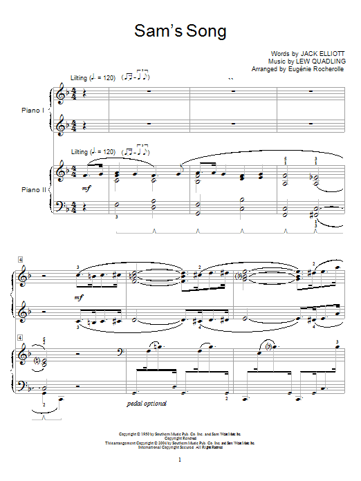 Learn to play Bing Crosby Sam's Song sheet music for Piano Duet in minutes. Bing Crosby Sam's Song sheet music preview music notes and score for Piano Duet including 11 page(s)
