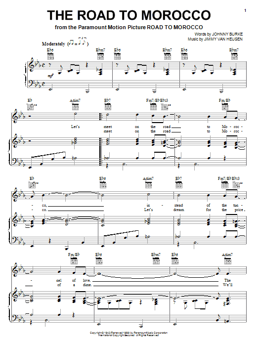 Learn to play Bing Crosby The Road To Morocco sheet music for Piano, Vocal & Guitar (Right-Hand Melody) in minutes. Bing Crosby The Road To Morocco sheet music notes and chords