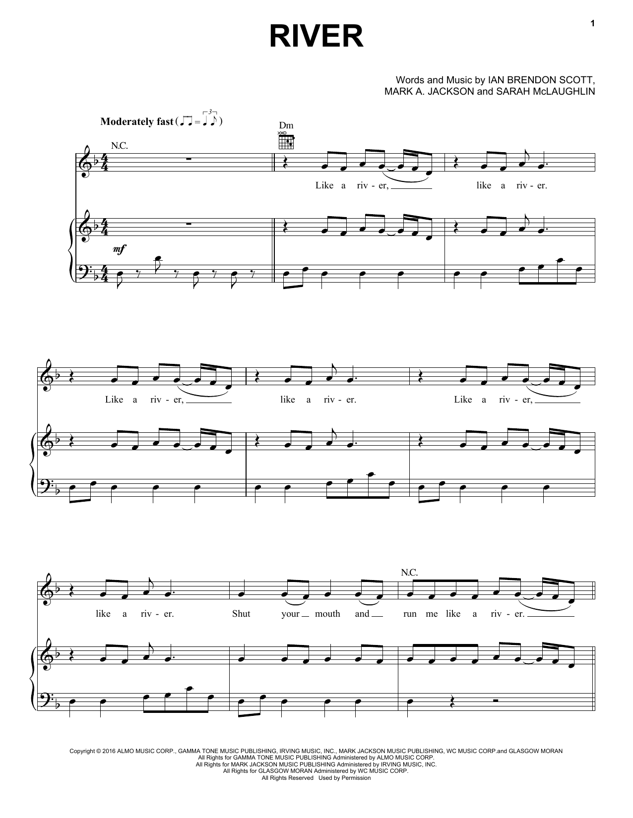 Bishop Briggs River sheet music, chords, lyrics - Printable PDF for Piano, Vocal & Guitar (Right-Hand Melody)