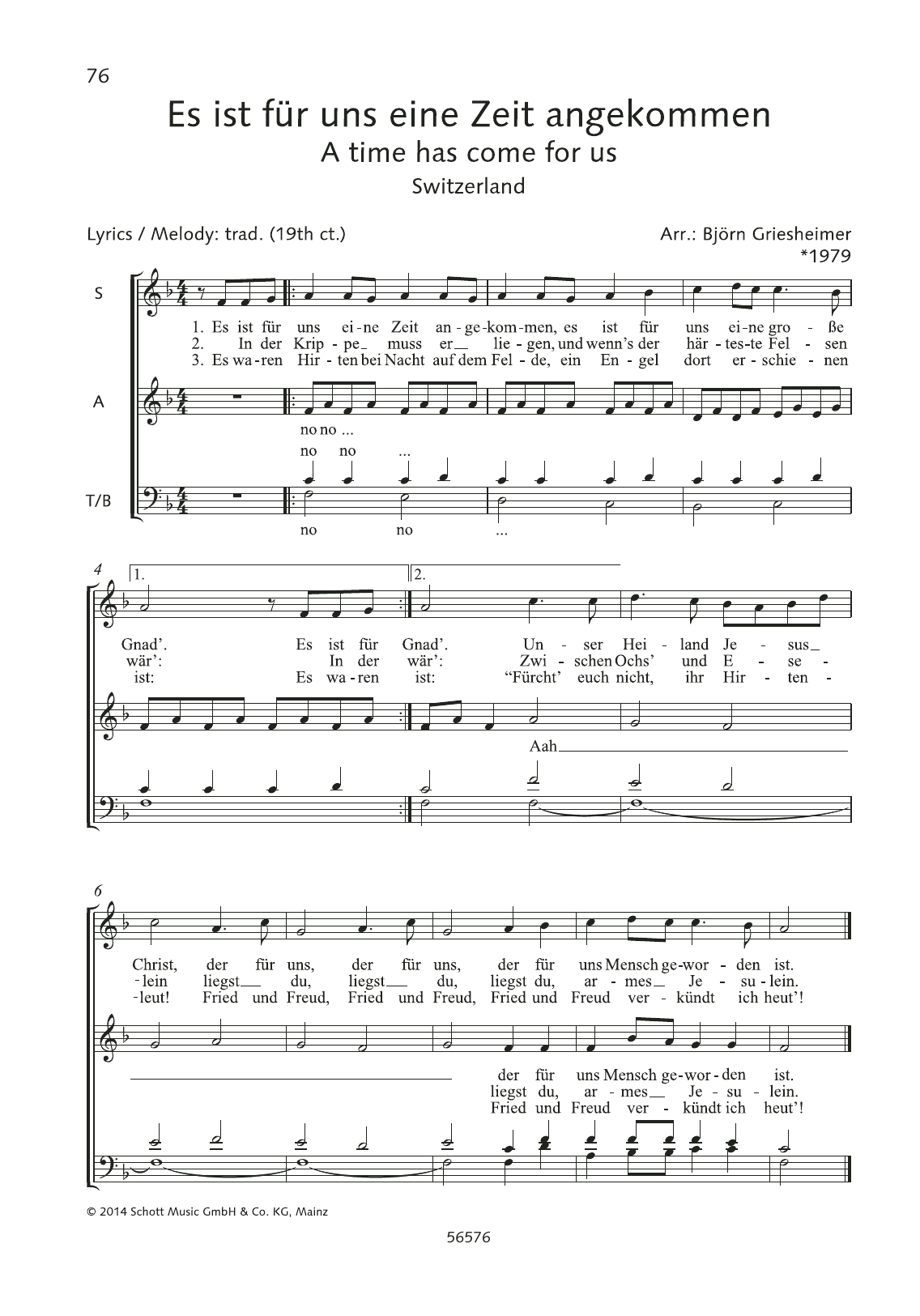 Learn to play Björn Griesheimer Es ist fur uns eine Zeit angekommen sheet music for Choir in minutes. Björn Griesheimer Es ist fur uns eine Zeit angekommen sheet music preview music notes and score for Choir including 2 page(s)