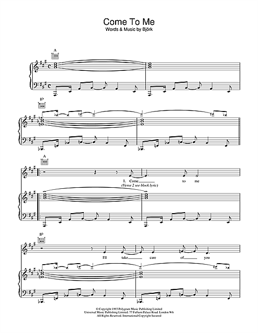 Learn to play Bjork Come To Me sheet music for Piano, Vocal & Guitar in minutes. Bjork Come To Me sheet music notes and chords