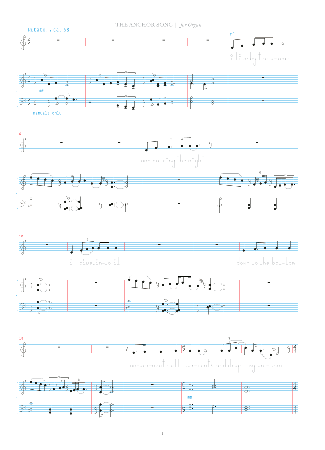 Bjork The Anchor Song sheet music, chords, lyrics - Printable PDF for Organ & Vocal