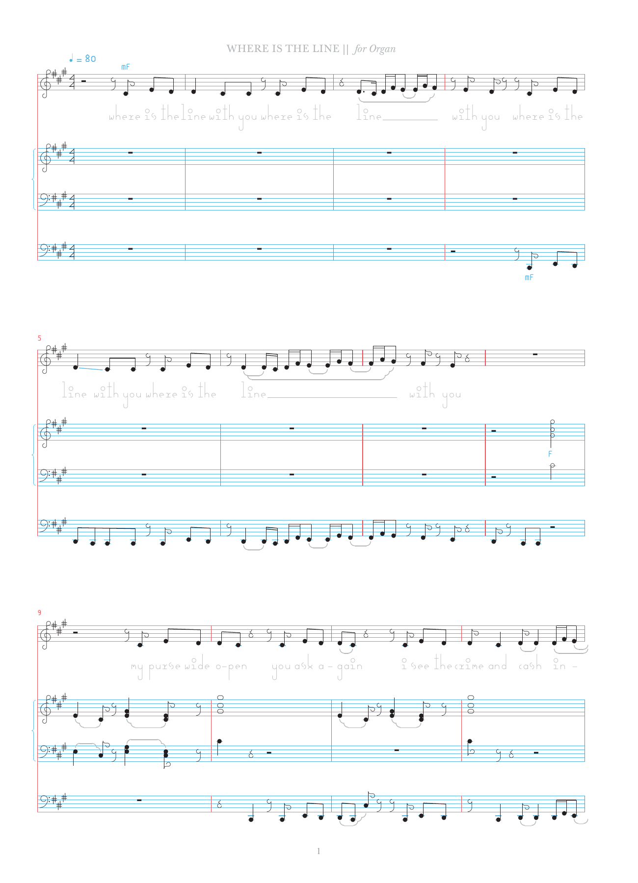 Bjork Where Is The Line? sheet music, chords, lyrics - Printable PDF for Organ & Vocal