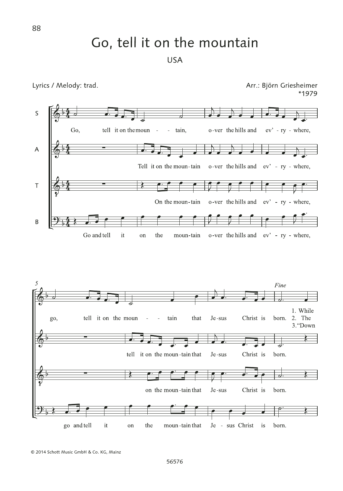 Björn Griesheimer Go, Tell It on the Mountain sheet music, chords, lyrics - Printable PDF for Choir