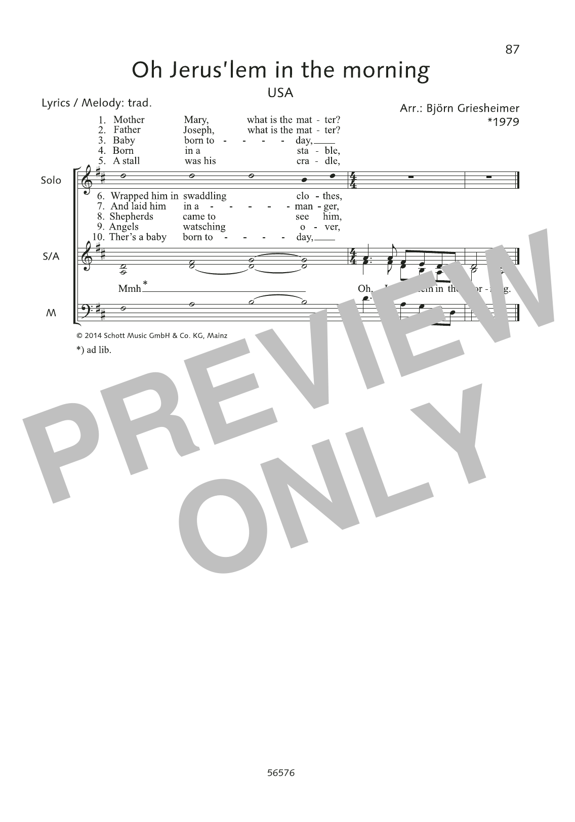 Björn Griesheimer Oh Jerus'lem in the morning sheet music, chords, lyrics - Printable PDF for Choir