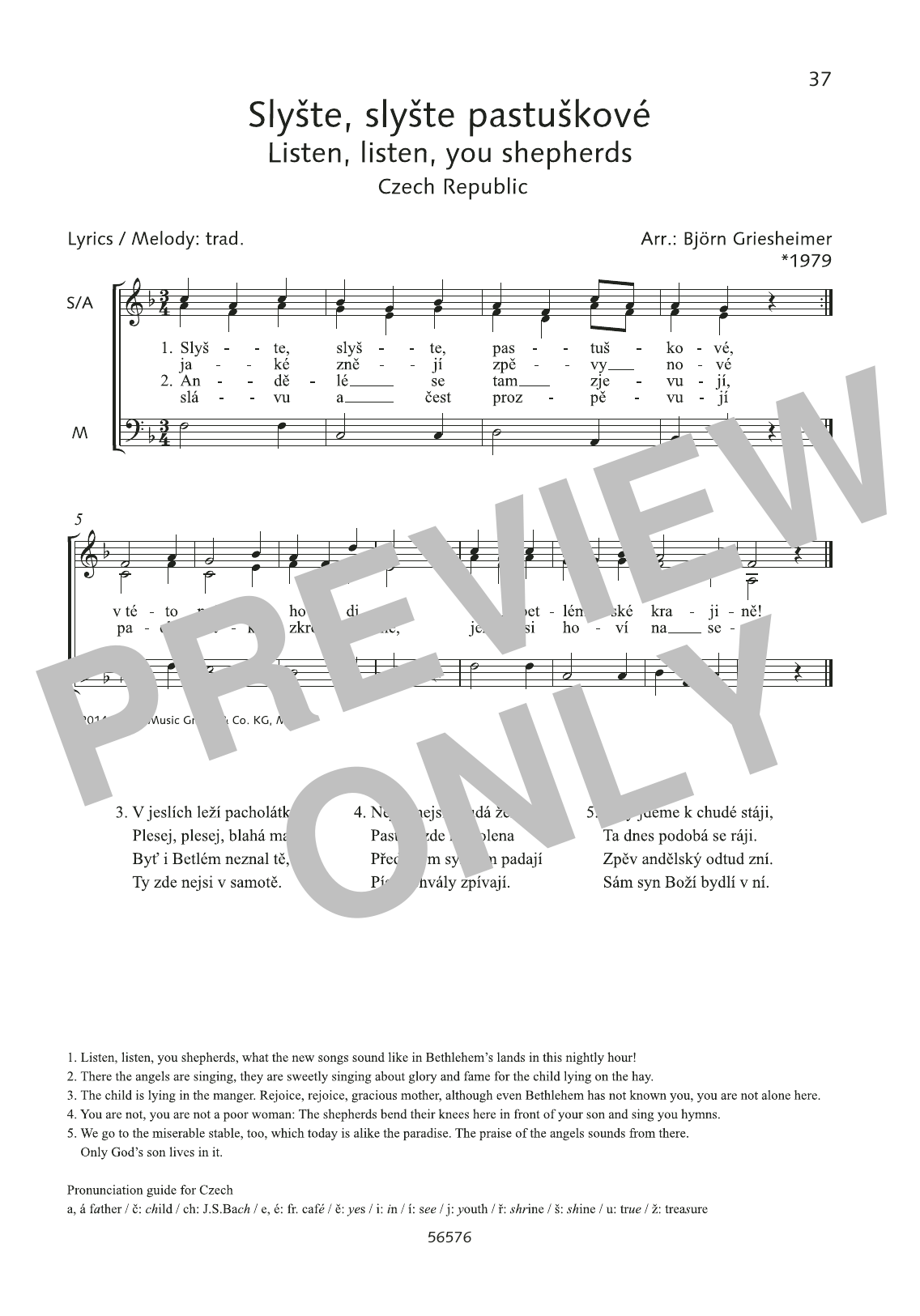 Björn Griesheimer Slyste, slyste pastuskove sheet music, chords, lyrics - Printable PDF for Choir