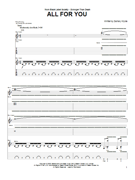 Learn to play Black Label Society All For You sheet music for Guitar Tab in minutes. Black Label Society All For You sheet music preview music notes and score for Guitar Tab including 9 page(s)