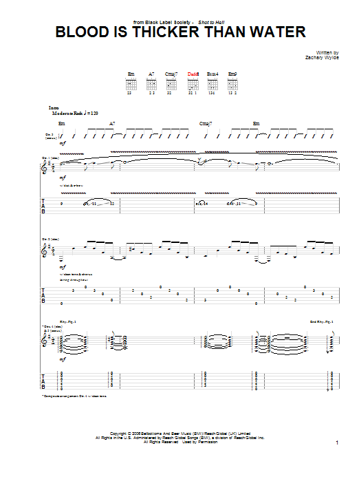 Learn to play Black Label Society Blood Is Thicker Than Water sheet music for Guitar Tab in minutes. Black Label Society Blood Is Thicker Than Water sheet music preview music notes and score for Guitar Tab including 7 page(s)