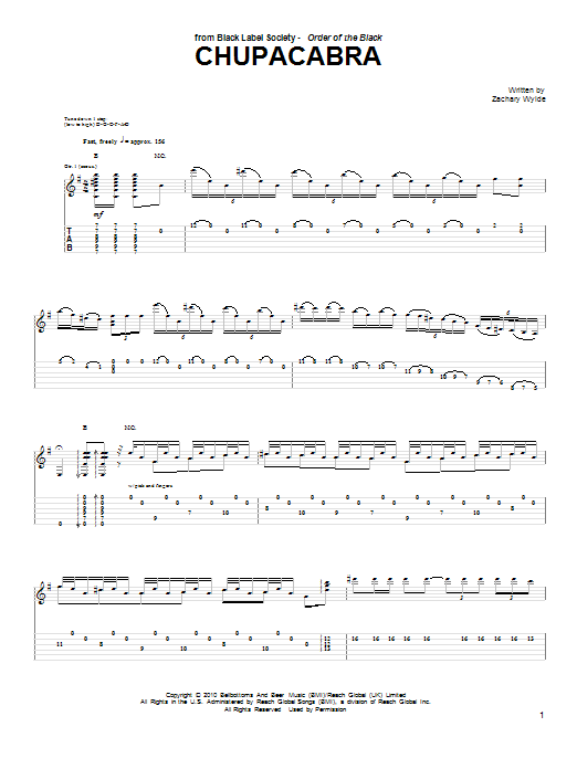 Black Label Society Chupacabra sheet music preview music notes and score for Guitar Tab including 4 page(s)