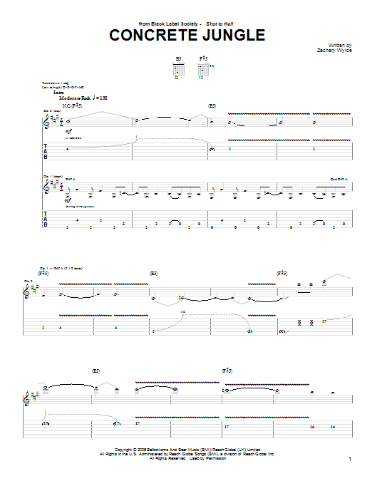 Learn to play Black Label Society Concrete Jungle sheet music for Guitar Tab in minutes. Black Label Society Concrete Jungle sheet music preview music notes and score for Guitar Tab including 5 page(s)