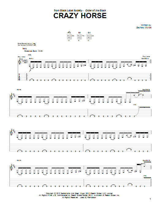 Learn to play Black Label Society Crazy Horse sheet music for Guitar Tab in minutes. Black Label Society Crazy Horse sheet music preview music notes and score for Guitar Tab including 7 page(s)