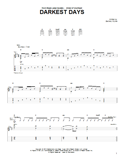 Learn to play Black Label Society Darkest Days sheet music for Guitar Tab in minutes. Black Label Society Darkest Days sheet music preview music notes and score for Guitar Tab including 5 page(s)