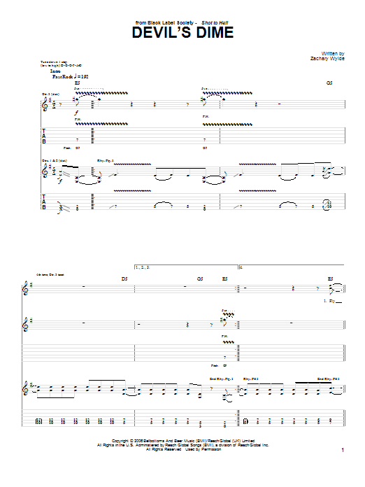Learn to play Black Label Society Devil's Dime sheet music for Guitar Tab in minutes. Black Label Society Devil's Dime sheet music preview music notes and score for Guitar Tab including 4 page(s)