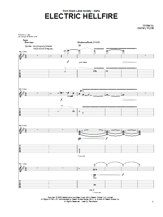 Learn to play Black Label Society Electric Hellfire sheet music for Guitar Tab in minutes. Black Label Society Electric Hellfire sheet music preview music notes and score for Guitar Tab including 5 page(s)