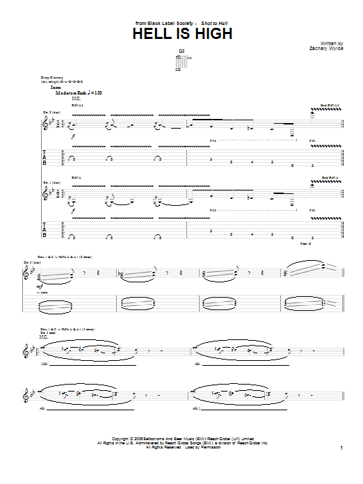 Learn to play Black Label Society Hell Is High sheet music for Guitar Tab in minutes. Black Label Society Hell Is High sheet music preview music notes and score for Guitar Tab including 3 page(s)
