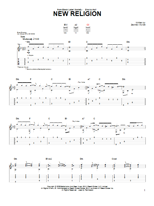 Learn to play Black Label Society New Religion sheet music for Guitar Tab in minutes. Black Label Society New Religion sheet music preview music notes and score for Guitar Tab including 6 page(s)
