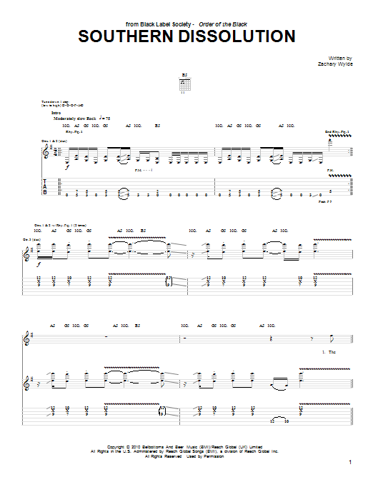 Learn to play Black Label Society Southern Dissolution sheet music for Guitar Tab in minutes. Black Label Society Southern Dissolution sheet music preview music notes and score for Guitar Tab including 7 page(s)