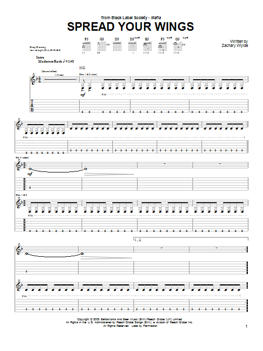 Learn to play Black Label Society Spread Your Wings sheet music for Guitar Tab in minutes. Black Label Society Spread Your Wings sheet music notes and chords