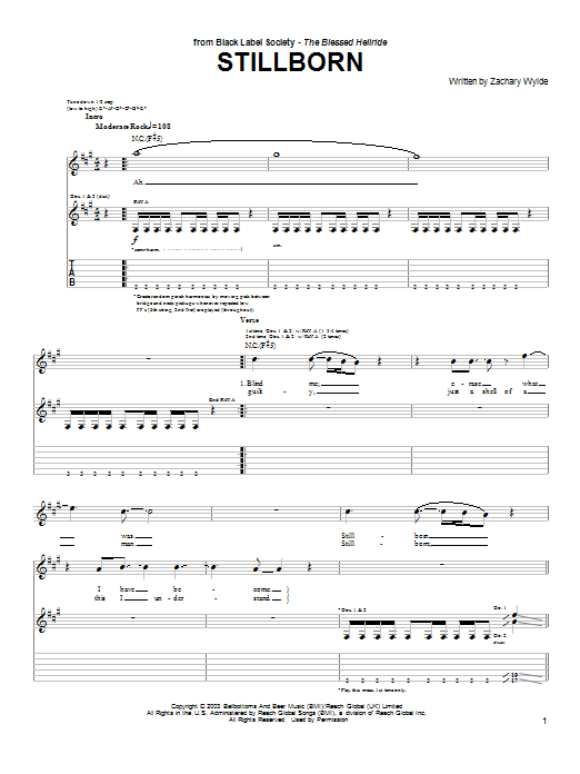 Learn to play Black Label Society Stillborn sheet music for Guitar Tab in minutes. Black Label Society Stillborn sheet music preview music notes and score for Guitar Tab including 5 page(s)