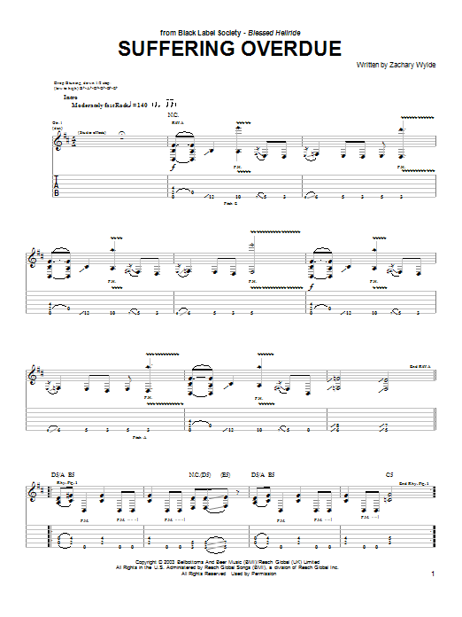 Black Label Society Suffering Overdue sheet music preview music notes and score for Guitar Tab including 7 page(s)