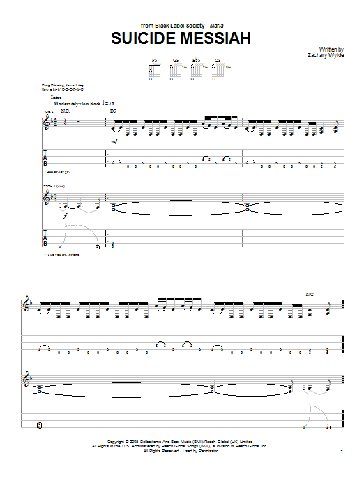 Learn to play Black Label Society Suicide Messiah sheet music for Guitar Tab in minutes. Black Label Society Suicide Messiah sheet music preview music notes and score for Guitar Tab including 8 page(s)
