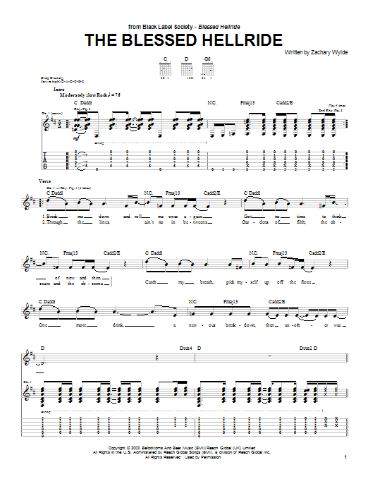Learn to play Black Label Society The Blessed Hellride sheet music for Guitar Tab in minutes. Black Label Society The Blessed Hellride sheet music preview music notes and score for Guitar Tab including 7 page(s)