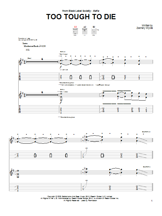 Learn to play Black Label Society Too Tough To Die sheet music for Guitar Tab in minutes. Black Label Society Too Tough To Die sheet music preview music notes and score for Guitar Tab including 4 page(s)