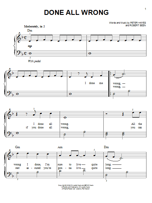 Learn to play Black Rebel Motorcycle Club Done All Wrong sheet music for Easy Piano in minutes. Black Rebel Motorcycle Club Done All Wrong sheet music preview music notes and score for Easy Piano including 4 page(s)