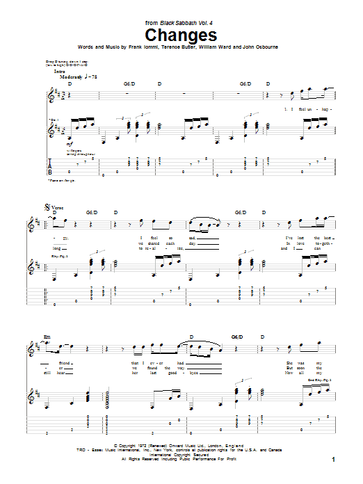 Learn to play Black Sabbath Changes sheet music for Guitar Tab in minutes. Black Sabbath Changes sheet music preview music notes and score for Guitar Tab including 6 page(s)