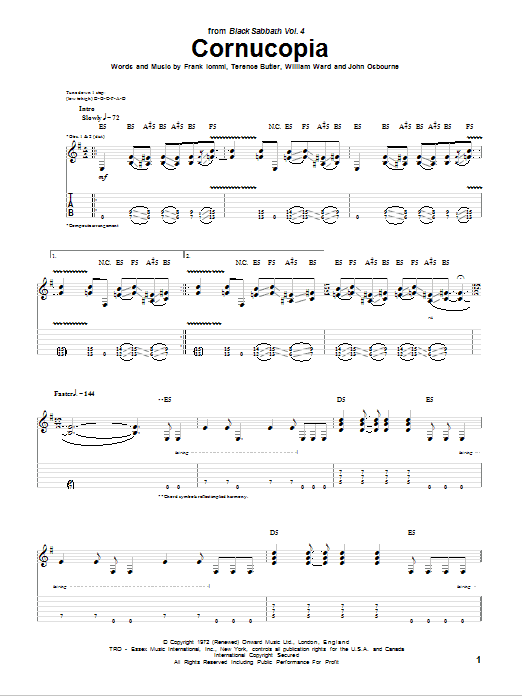 Learn to play Black Sabbath Cornucopia sheet music for Guitar Tab in minutes. Black Sabbath Cornucopia sheet music preview music notes and score for Guitar Tab including 8 page(s)