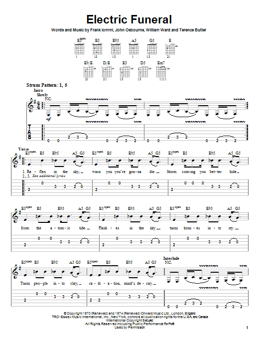 Learn to play Black Sabbath Electric Funeral sheet music for Easy Guitar Tab in minutes. Black Sabbath Electric Funeral sheet music preview music notes and score for Easy Guitar Tab including 4 page(s)