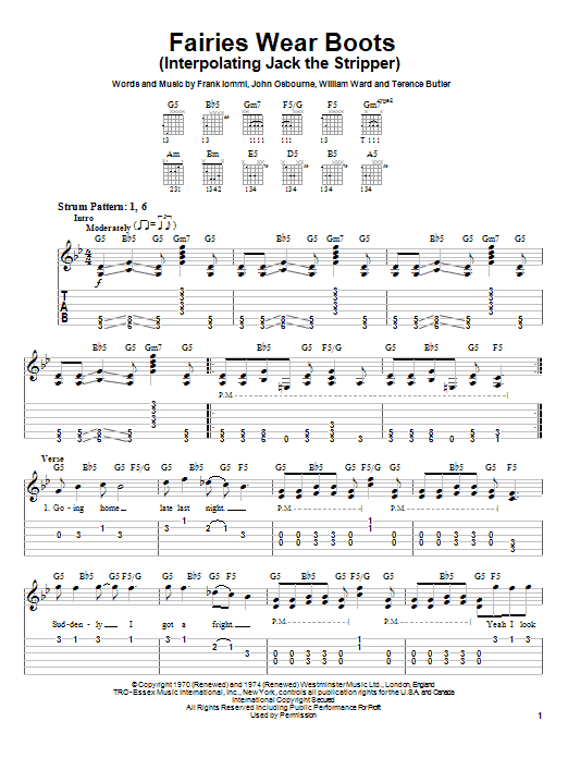 Black Sabbath Fairies Wear Boots (Interpolating Jack The Stripper) sheet music preview music notes and score for Easy Guitar Tab including 5 page(s)