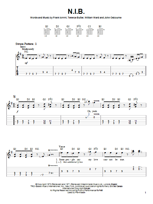 Learn to play Black Sabbath N.I.B. sheet music for Guitar Tab in minutes. Black Sabbath N.I.B. sheet music preview music notes and score for Guitar Tab including 6 page(s)
