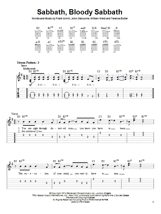 Learn to play Black Sabbath Sabbath, Bloody Sabbath sheet music for Easy Guitar Tab in minutes. Black Sabbath Sabbath, Bloody Sabbath sheet music preview music notes and score for Easy Guitar Tab including 6 page(s)