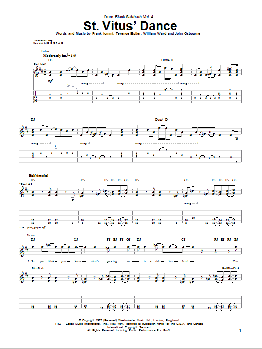 Learn to play Black Sabbath St. Vitus' Dance sheet music for Guitar Tab in minutes. Black Sabbath St. Vitus' Dance sheet music preview music notes and score for Guitar Tab including 5 page(s)