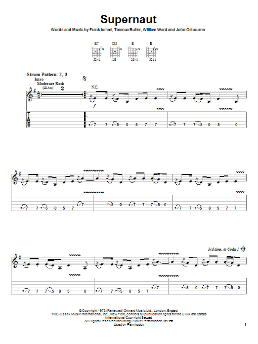 Learn to play Black Sabbath Supernaut sheet music for Easy Guitar Tab in minutes. Black Sabbath Supernaut sheet music preview music notes and score for Easy Guitar Tab including 3 page(s)